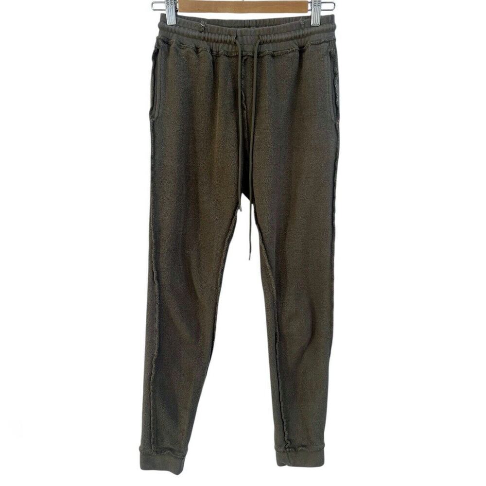 Danielle Guizio Jogger Sweatpants S Drawstring Inside Out Olive Green Distressed